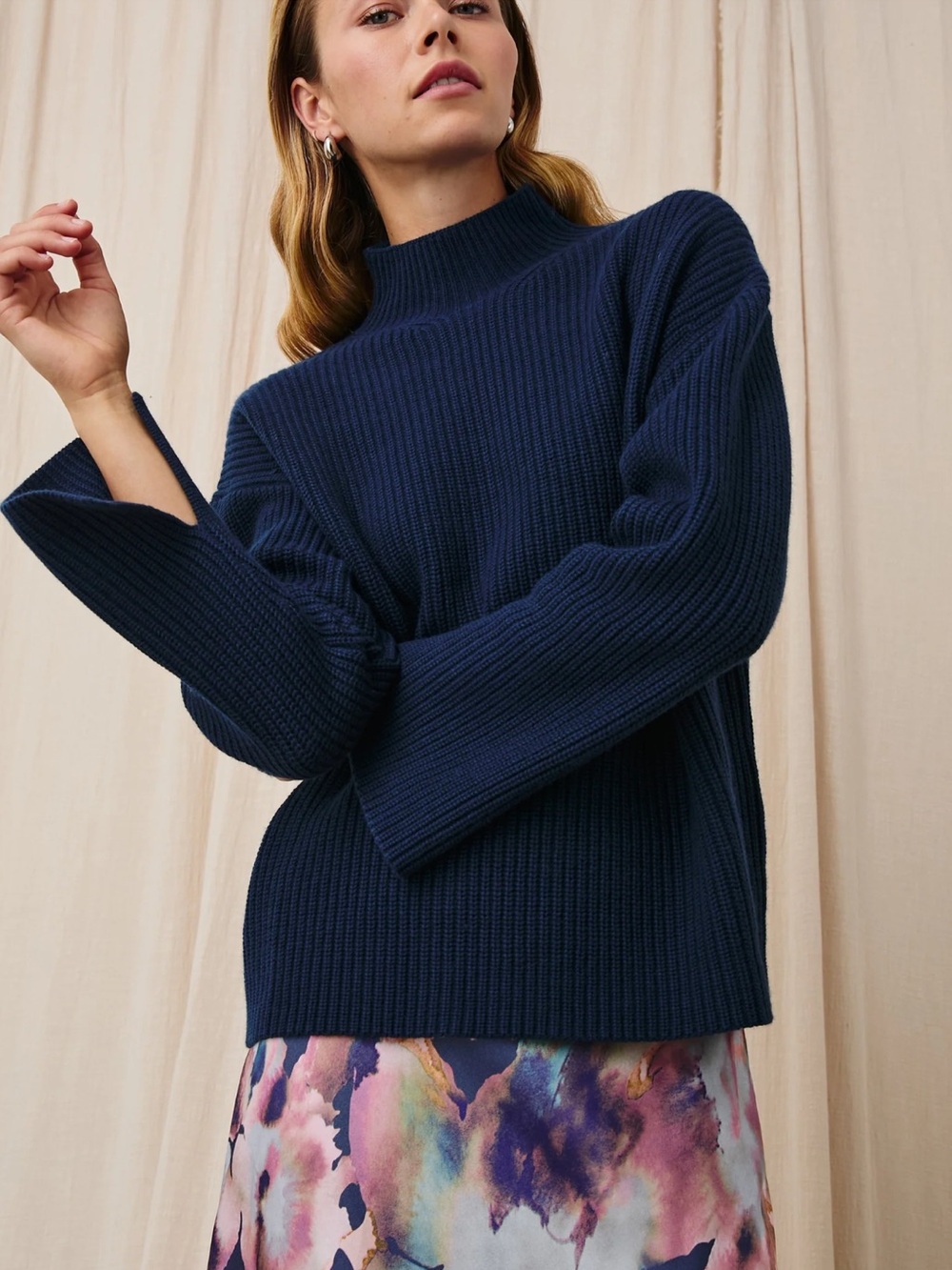 Rails Sanna Dark Slate (Navy) Ribbed Mock-Neck Sweater